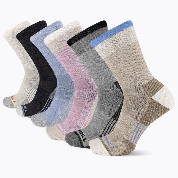 Recycled Cushioned Crew Sock 6 Pack, Gray Assorted, dynamic 1