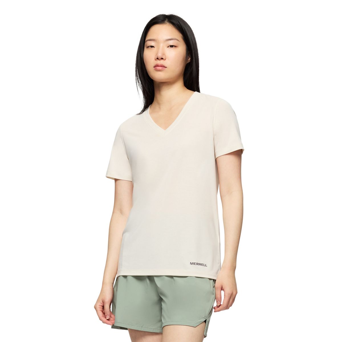 Viva V-Neck Tencel Tee, Whitecap Grey, dynamic 4