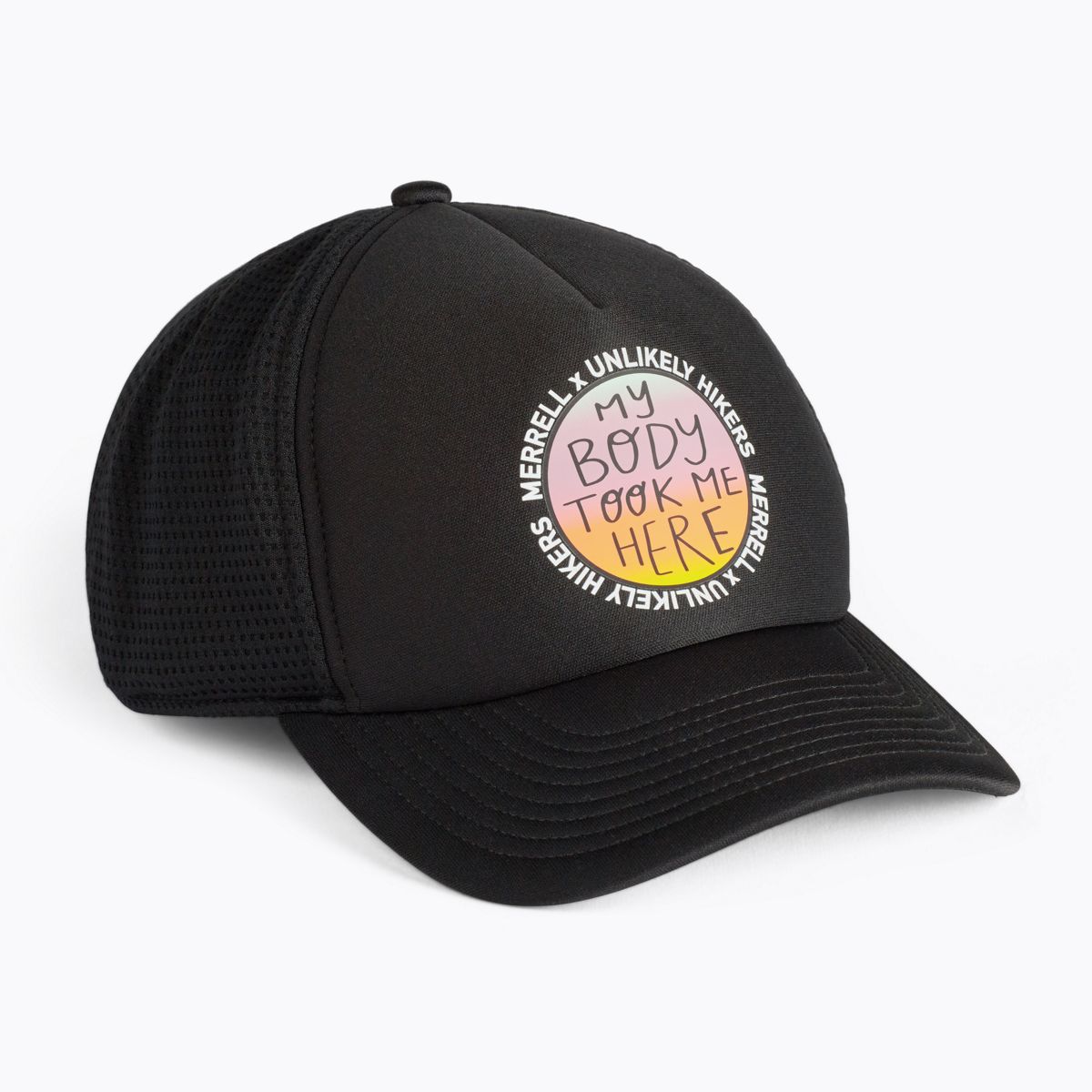 Unlikely Hikers X Merrell Foam Trucker Hat, Black, dynamic