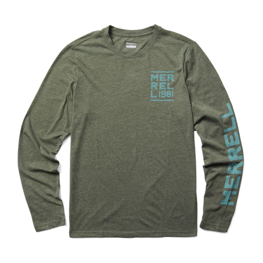 Stack Long Sleeve Tee, Olive Heather, dynamic 1