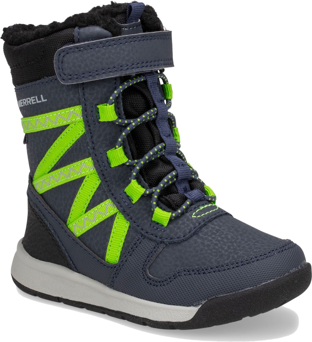Snow Crush 2.0 Waterproof Jr. Boot, Navy/Lime, dynamic