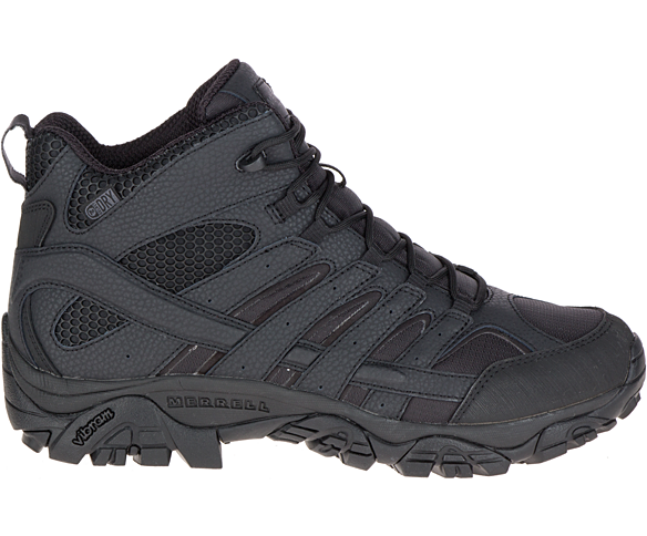 Merrell Work Moab 2 Mid Tactical Hiking Black Leather/Ripstop Textile 