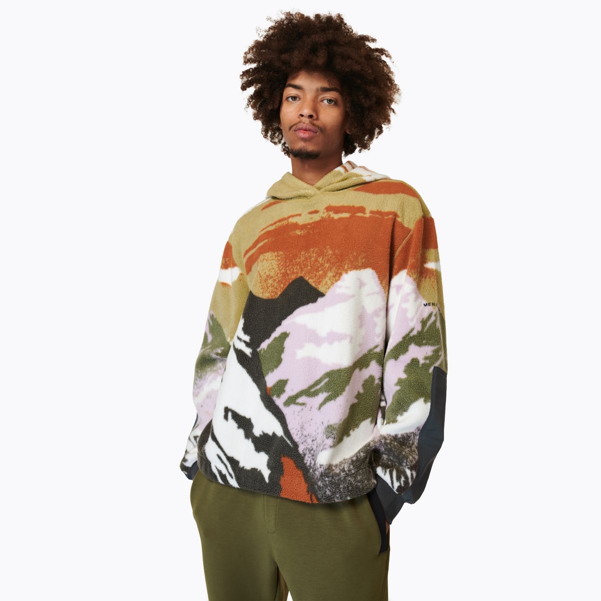 Print Sherpa Hoody, Grey Green Mountain, dynamic