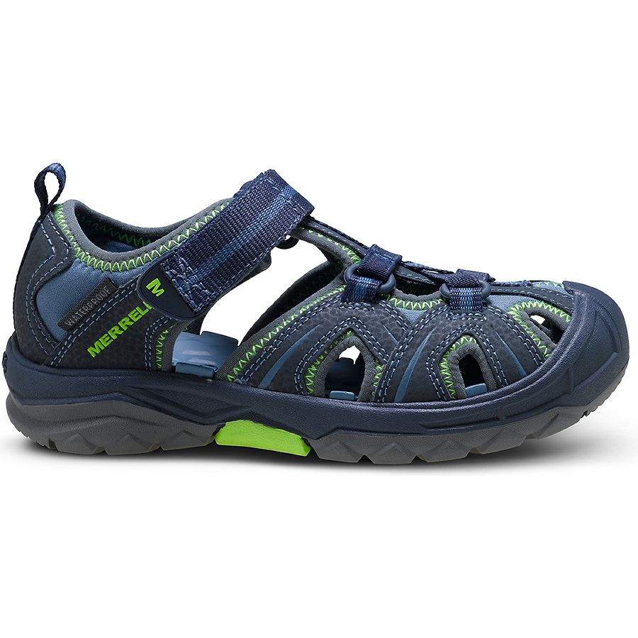 Details about   MERRELL Hydro Waterproof Leather Sandals Youth Boys Navy Blue Green  3 M 