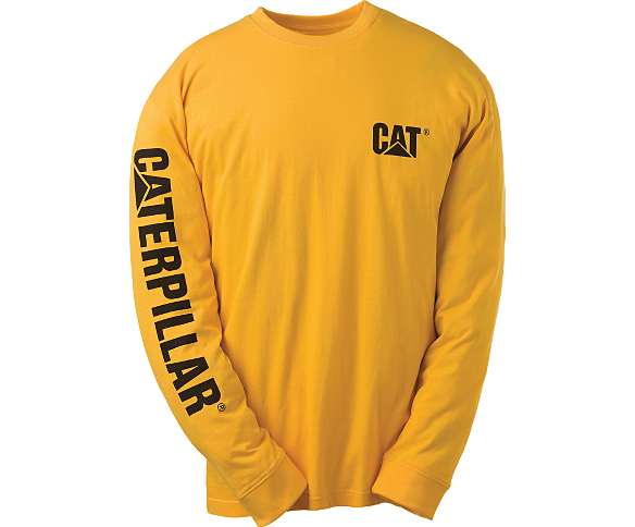 CAT Caterpillar Trademark Banner Long Sleeve T-Shirt Mens Durable Work Tee