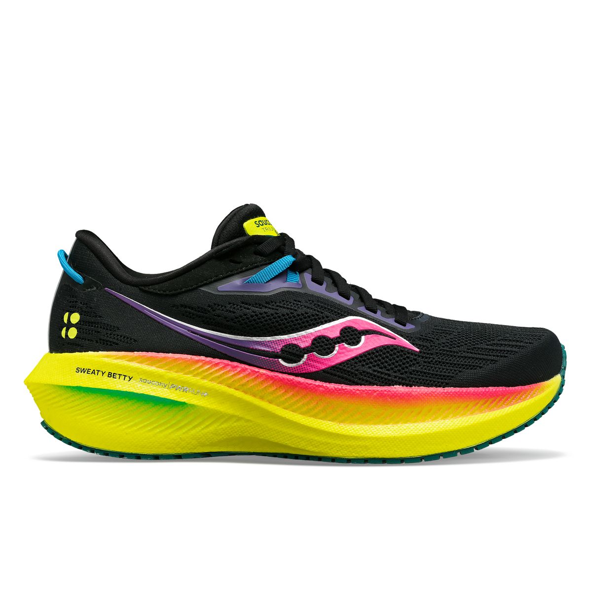 Saucony X Sweaty Betty Triumph 21, Black | Pink | Citron, dynamic