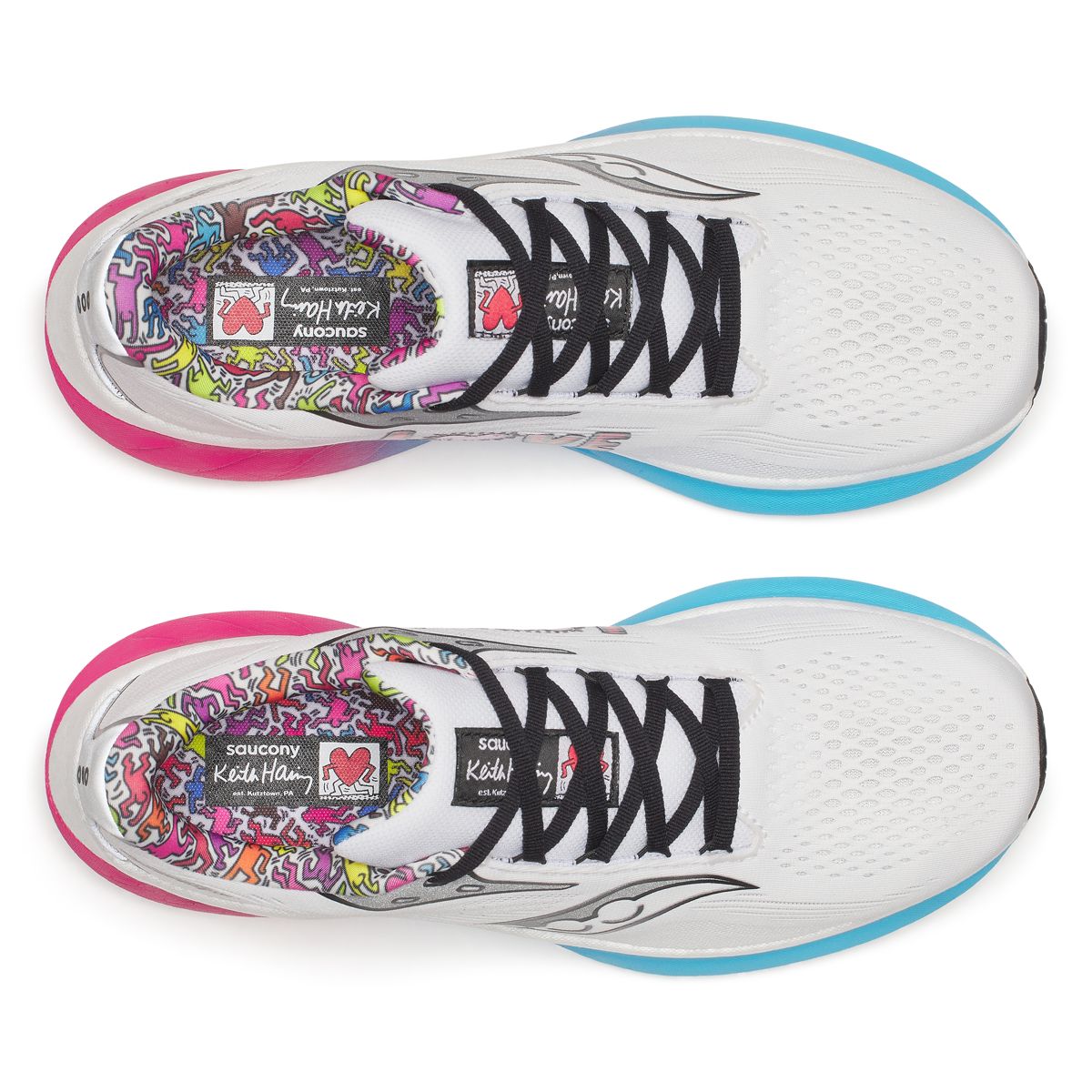 Keith Haring X Saucony Ride 18, White | Aqua | Pink, dynamic 4