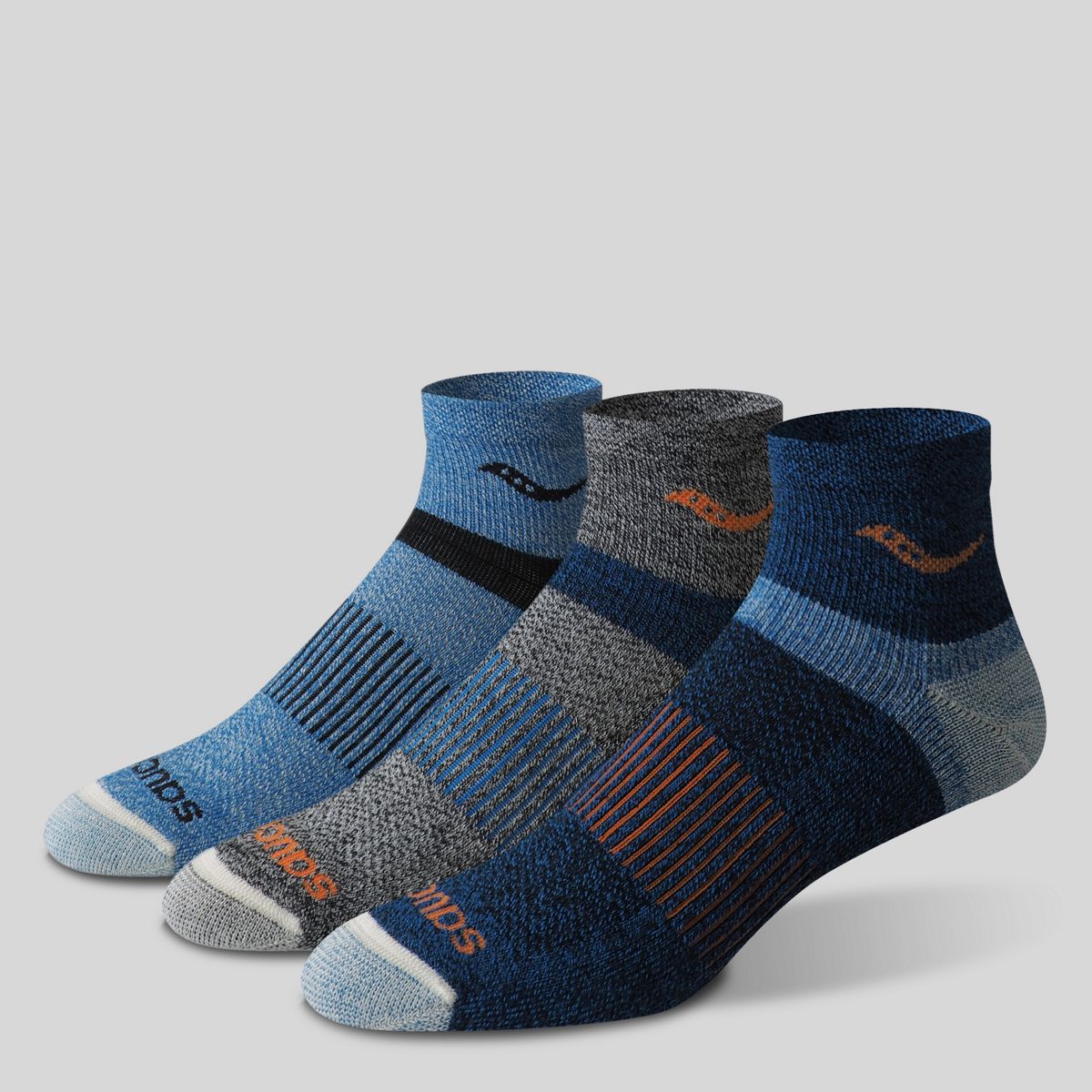 Inferno Merino Wool Blend Quarter 3-Pack Sock, Blue Assorted, dynamic