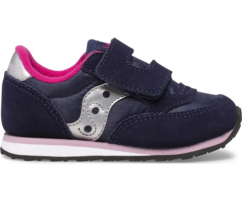 Baby Jazz Hook & Loop Sneaker, Navy | Pink, dynamic 1