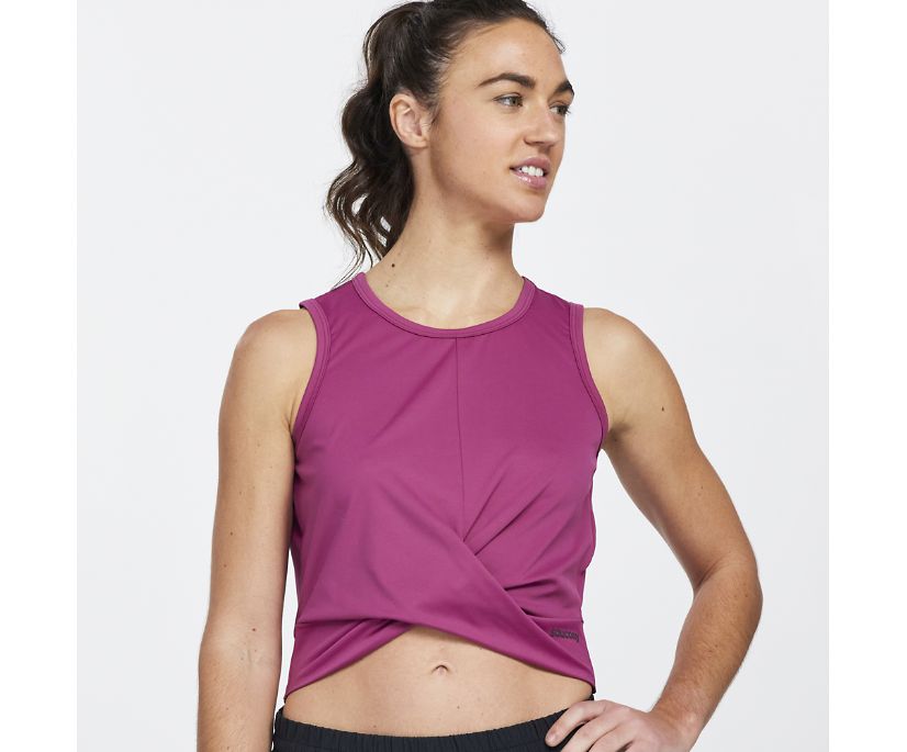 Saucony Womens Impulse Running Crop Top Pink Sports Breathable 