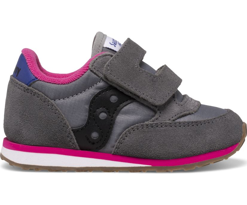 Baby Jazz Hook & Loop Sneaker, Grey | Black | Purple, dynamic 1