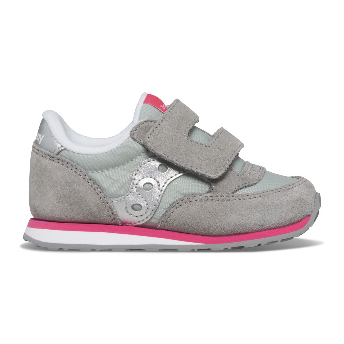 Baby Jazz Hook & Loop Sneaker, Grey/Silver/Pink, dynamic