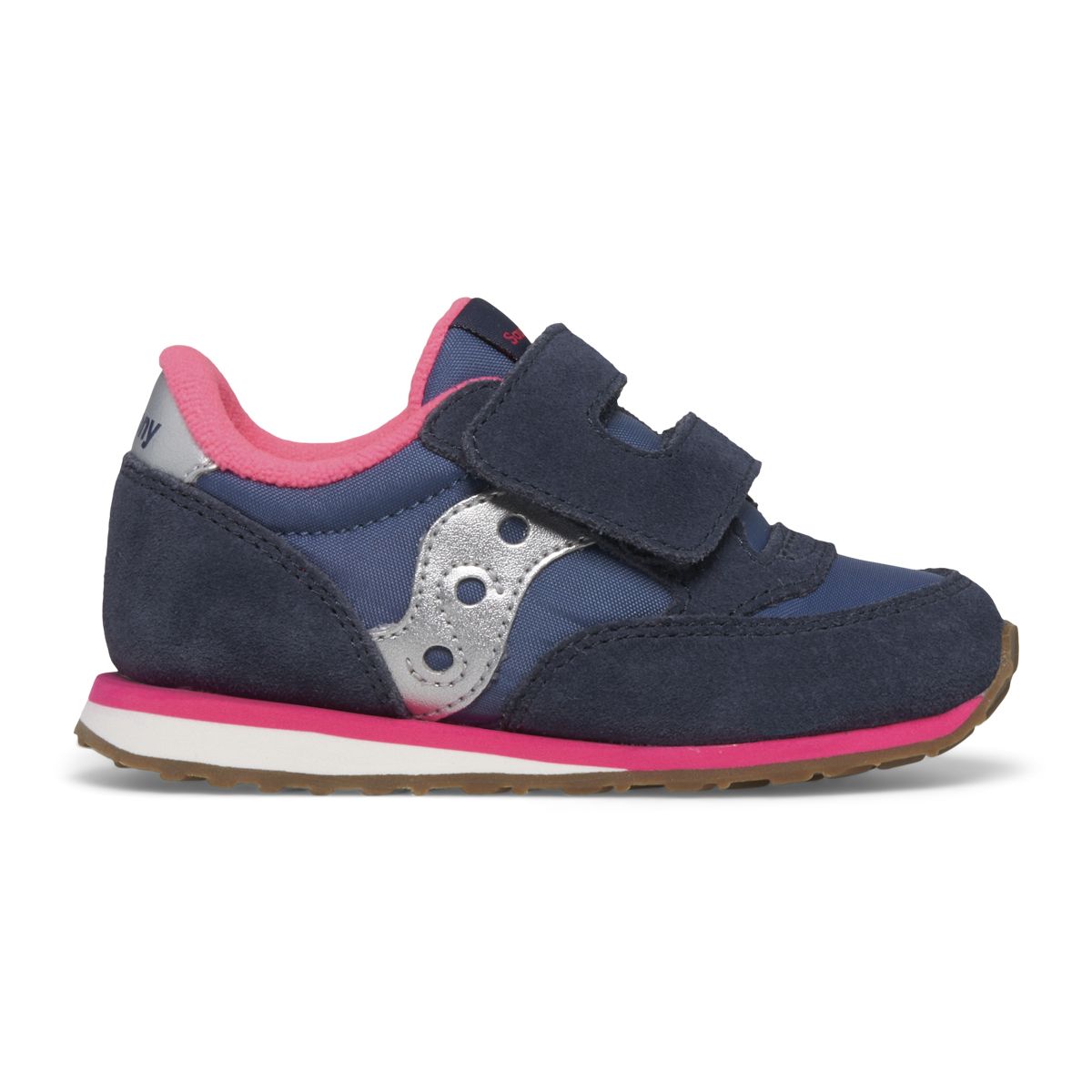 Baby Jazz Hook & Loop Sneaker, Navy | Silver | Pink, dynamic