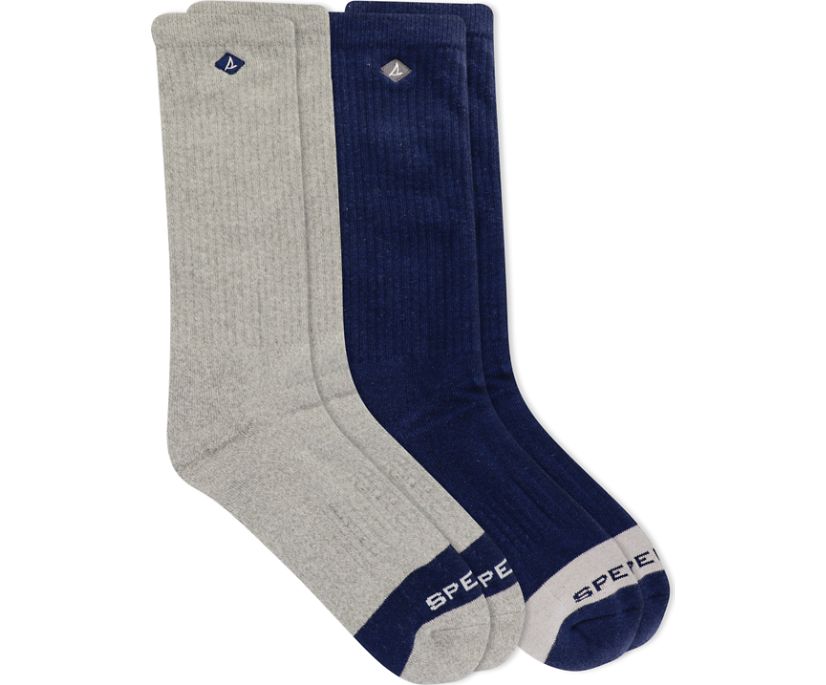 Cotton Crew 2-Pack Sock, Grey Marled Assorted, dynamic 1