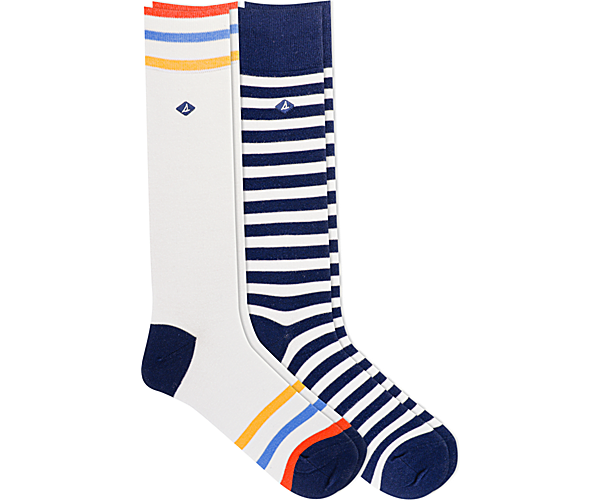 Stripe 2-Pack Crew Sock, White, dynamic