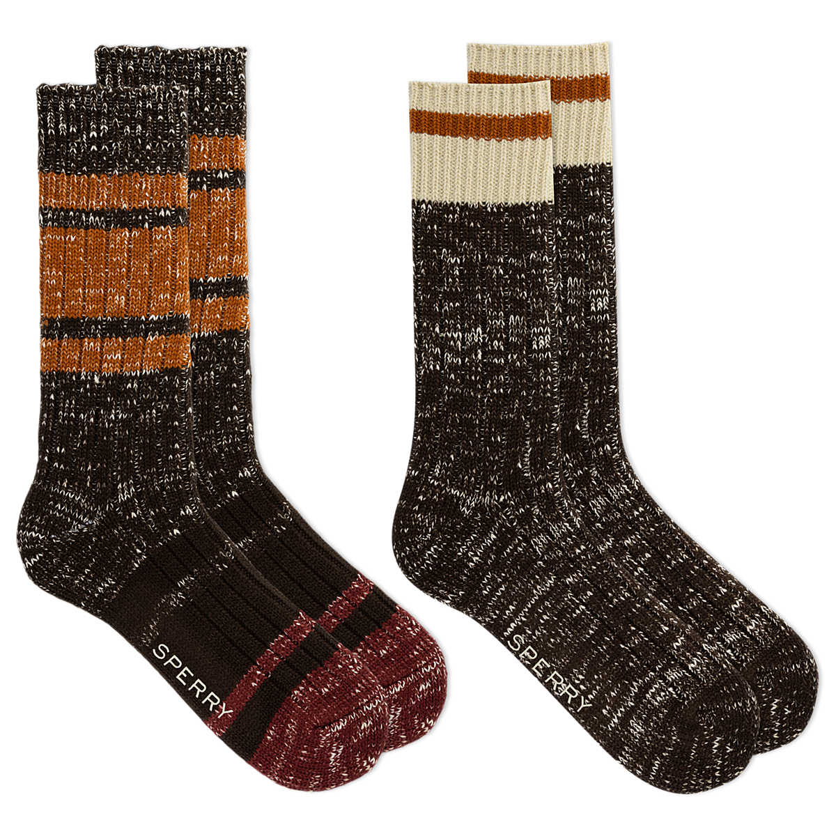 Comfort Boot Crew Sock 2-Pack, Brown Assorted, dynamic 1
