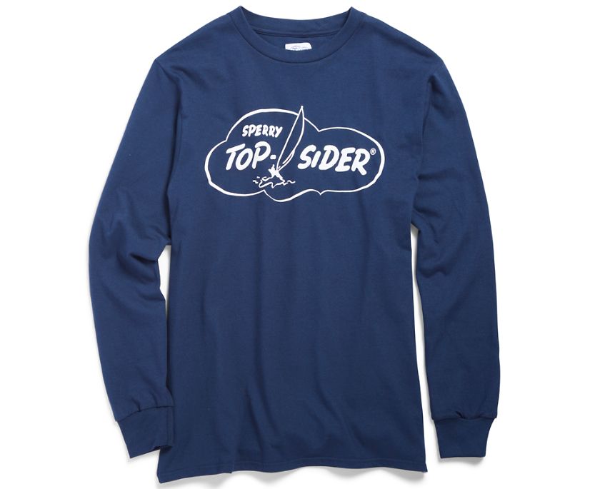 Made in the USA Cloud Long Sleeve T-Shirt, Navy, dynamic 1