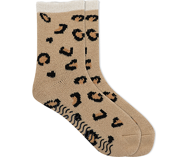 Leopard Cabin Cozy Sock, Tan, dynamic
