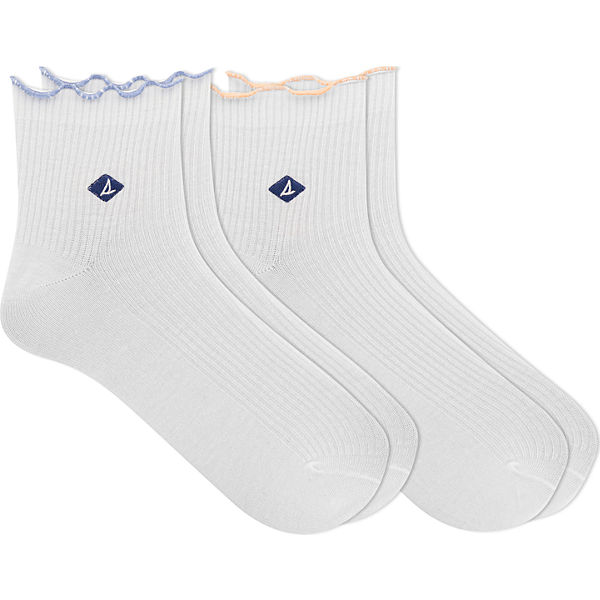 Ribbed Scallop 2-Pack Ankle Sock, White, dynamic