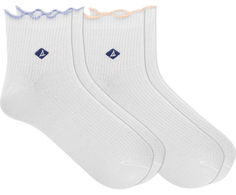 Ribbed Scallop 2-Pack Ankle Sock, White, dynamic 1