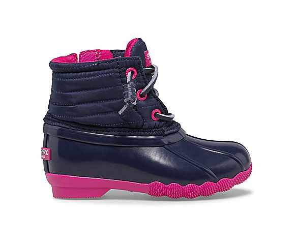 Saltwater Duck Boot, Navy/Pink, dynamic