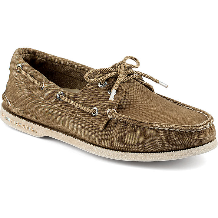 Authentic Original Color Washed Canvas 2-Eye Boat Shoe, Brown, dynamic