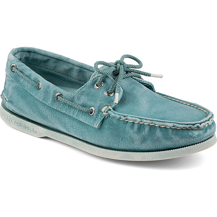 Authentic Original Color Washed Canvas 2-Eye Boat Shoe, Turquoise, dynamic