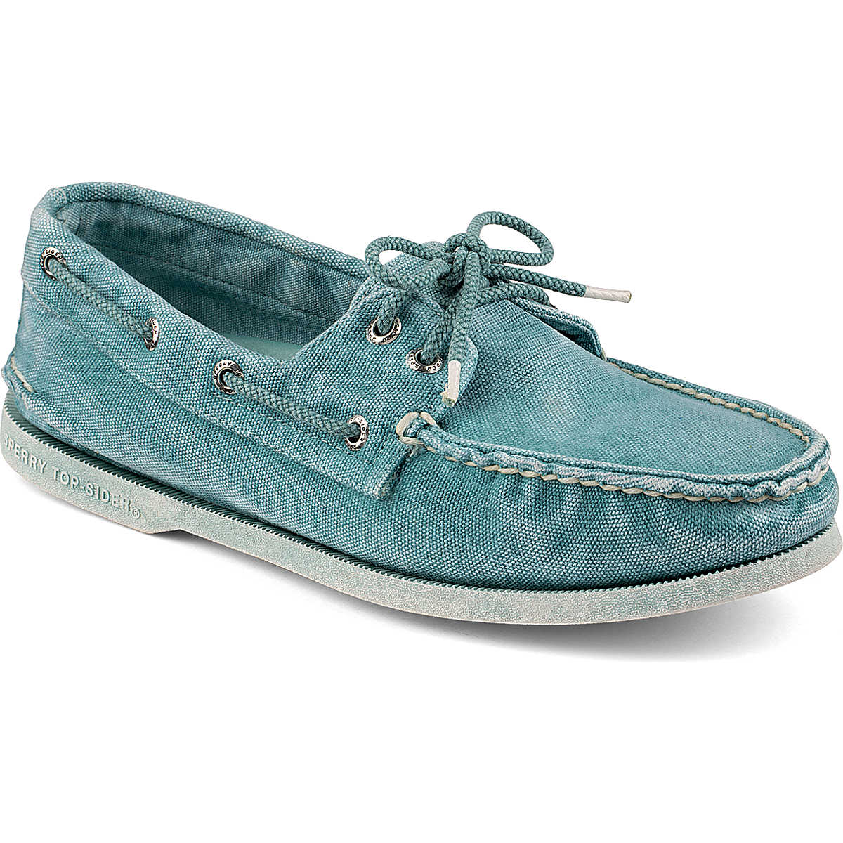 Authentic Original Color Washed Canvas 2-Eye Boat Shoe, Turquoise, dynamic 1
