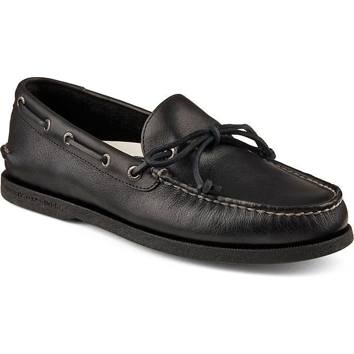 Authentic Original Leather 1-Eye Boat Shoe, Black, dynamic