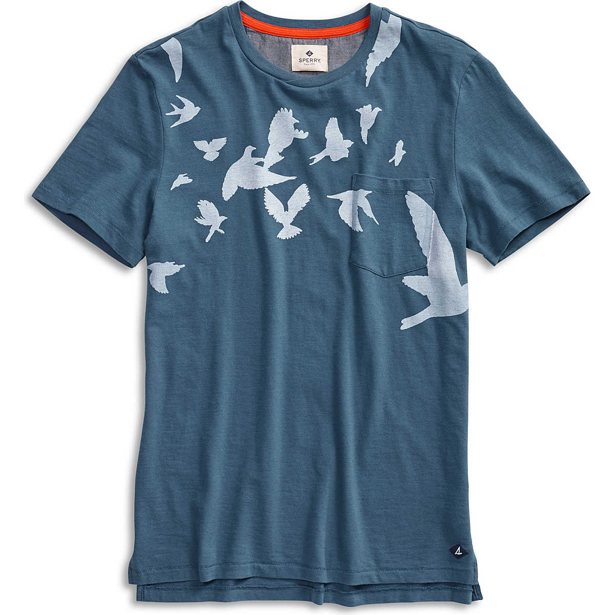 Birds Print Pocket T-Shirt, Ensign Blue, dynamic 1