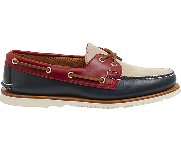 Gold Cup™ Handcrafted in Maine Authentic Original™ Tri-Tone Boat Shoe, Navy/Red/Ivory, dynamic
