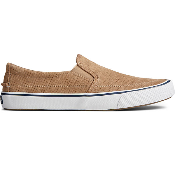 Striper II Twin Gore Perforated Slip On Sneaker, Taupe, dynamic