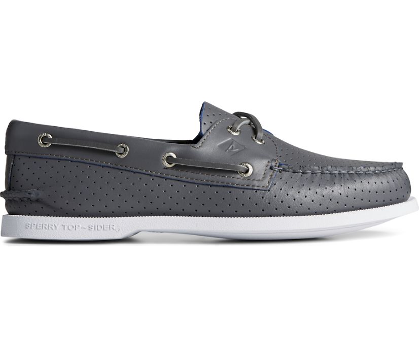 Authentic Original 2-Eye Perforated Boat Shoe, Grey, dynamic 1