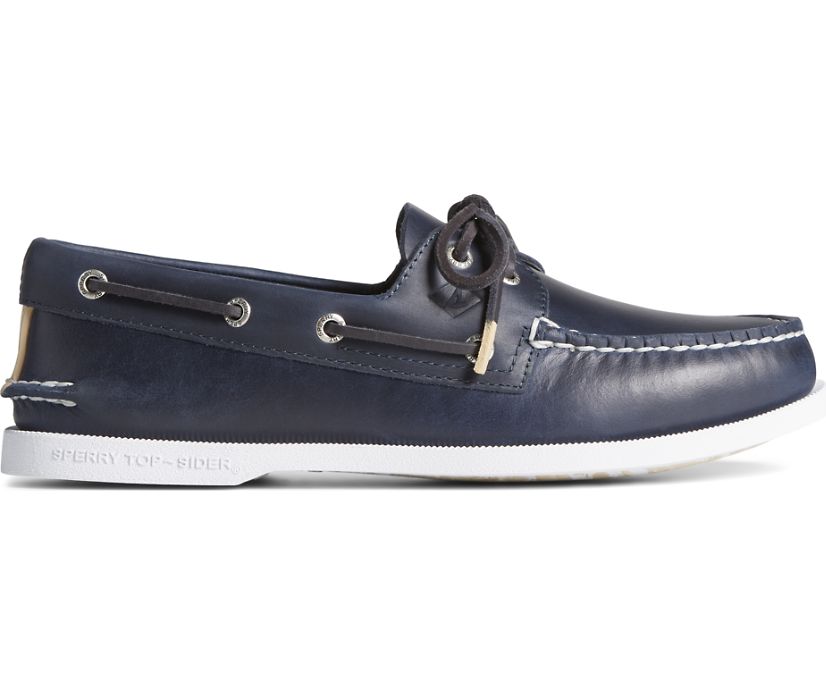 Authentic Original 2-Eye Pull Up Leather Boat Shoe, Navy, dynamic 1