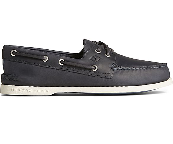 Authentic Original™ Cross Lace Leather Boat Shoe, NAVY, dynamic