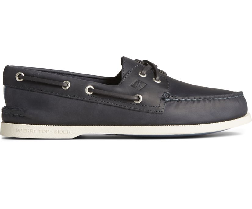 Authentic Original Cross Lace Leather Boat Shoe, NAVY, dynamic 1