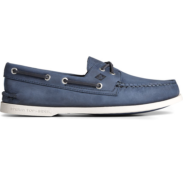 Authentic Original™ Cross Lace Leather Boat Shoe, Navy, dynamic