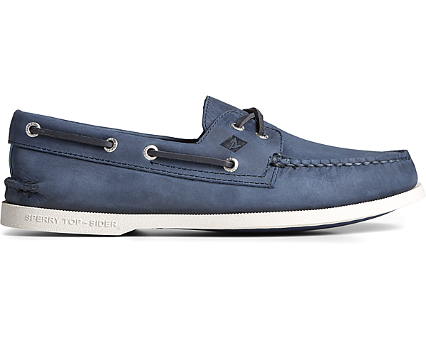 Authentic Original™ Cross Lace Leather Boat Shoe, Navy, dynamic