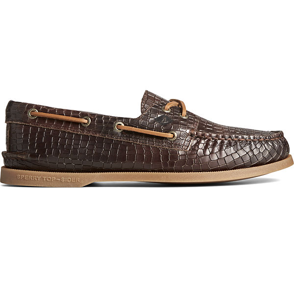 Authentic Original™ Croc Embossed Boat Shoe, Brown, dynamic