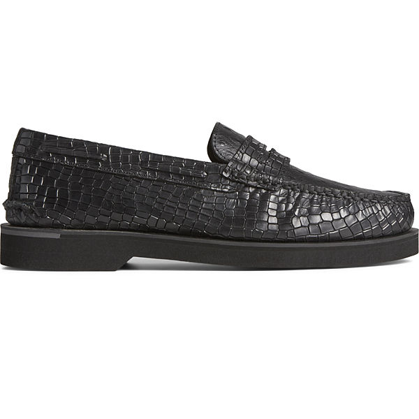 Authentic Original™ Penny Double Sole Croc Embossed Loafer, Black, dynamic
