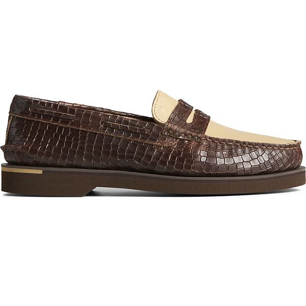 Authentic Original™ Penny Double Sole Croc Embossed Loafer, Brown, dynamic