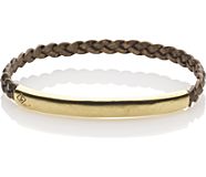 Braided Leather Bracelet with Brass Bar, Grey, dynamic