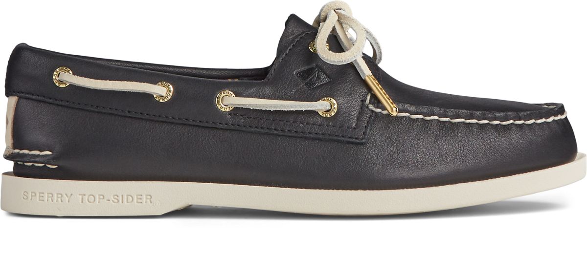 black slip on boat shoes