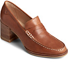 Seaport Penny Heel Leather Loafer, Tan, dynamic 3