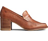 Seaport Penny Heel Leather Loafer, Tan, dynamic