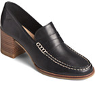 Seaport Penny Heel Leather Loafer, Black, dynamic 3
