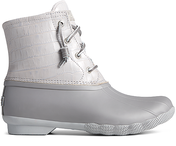 Saltwater Croc Leather Duck Boot, Grey, dynamic