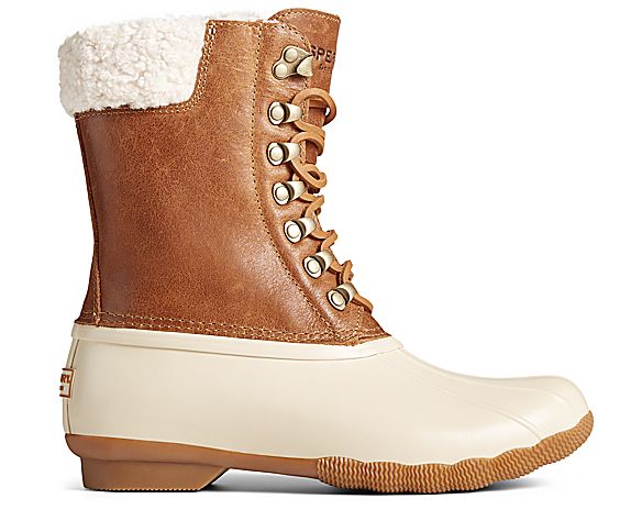 Saltwater Tall Cozy Leather Duck Boot, Ivory, dynamic