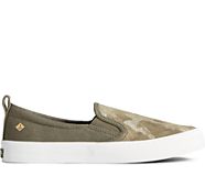 Crest Twin Gore Camo Metallic Leather Slip On Sneaker, Olive, dynamic