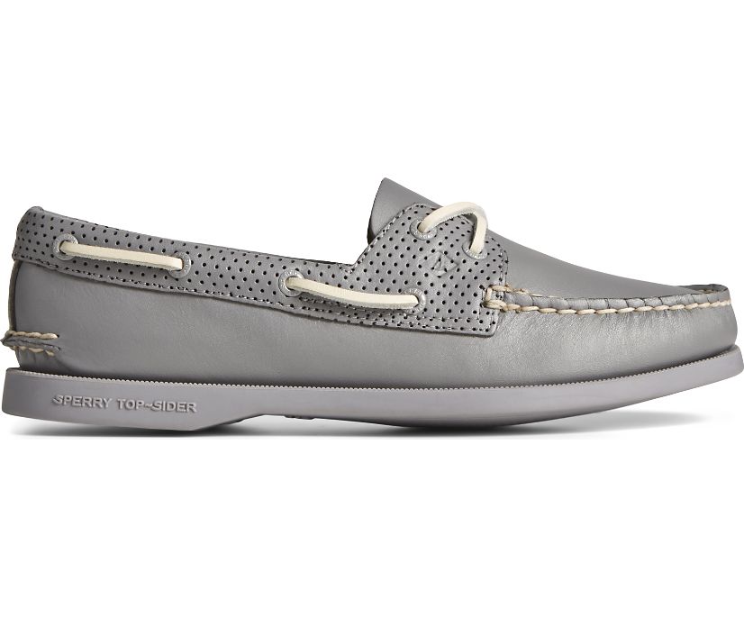 Authentic Original 2-Eye Pin Perforated Boat Shoe, Grey, dynamic 1